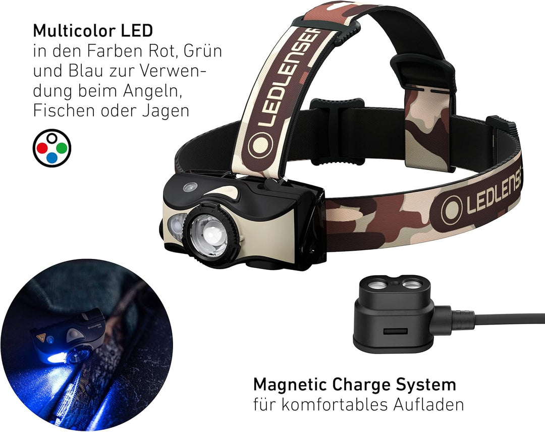 Ledlenser MH8 Outdoor Stirnlampe LED, Schwarz, aufladbar mit Akku, 600 Lumen, fokussierbar, Leuchtda