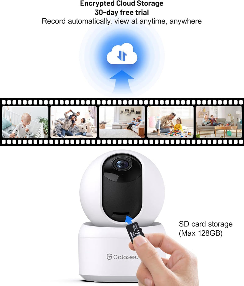 2K Überwachungskamera innen, GALAYOU WLAN IP Kamera überwachung Indoor WiFi Camera ,360°Hundekamera