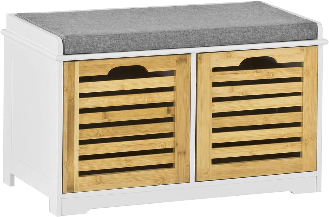 SoBuy FSR23-K-WN Moderne Schuhtruhe Sitzkommode mit 2 Körben Sitzbank Schuhschrank mit Sitzkissen Sp