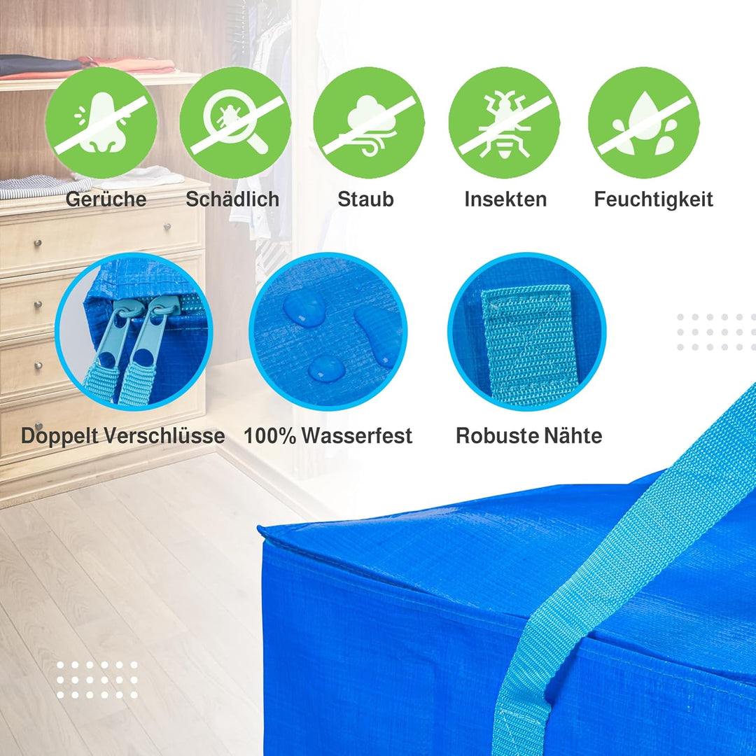 Set mit 4 Aufbewahrungssäcken - Extra grosse Tasche für Umzüge und Reisen - Resistente und wasserdic
