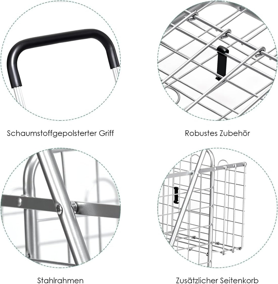 COSTWAY Klappbarer Einkaufstrolley, Einkaufswagen mit Universalrädern & Doppelkorb, 48L+10L, Tragbar