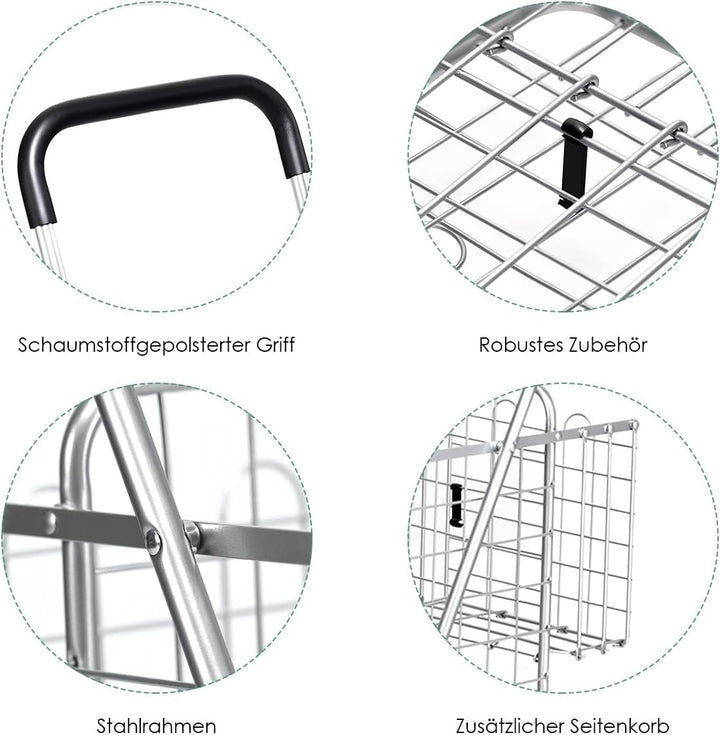 COSTWAY Klappbarer Einkaufstrolley, Einkaufswagen mit Universalrädern & Doppelkorb, 48L+10L, Tragbar