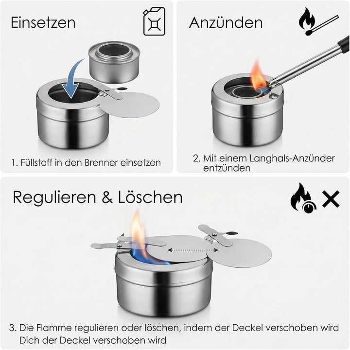 HEMOTON Edelstahl Brennstoffbehälter 2 Stück Mit Deckel Für Spiritusbrenner Chafing Dish Brennpasten