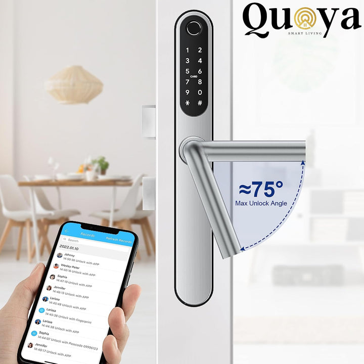 QUOYA D1 Smart Türschloss, 75° Max Drehwinkel, IP55 Wasserdicht, Entriegelungsmethode (Fingerabdruck