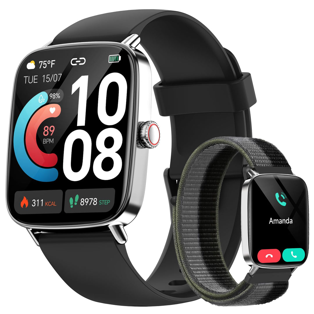 Smartwatch Herren Damen mit Telefonfunktion,1.85" HD Uhren mit Herzfrequenz Schlafmonitor SpO2 Schri