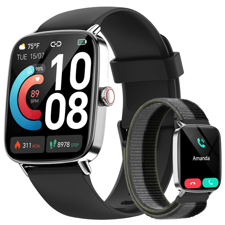 Smartwatch Herren Damen mit Telefonfunktion,1.85" HD Uhren mit Herzfrequenz Schlafmonitor SpO2 Schri