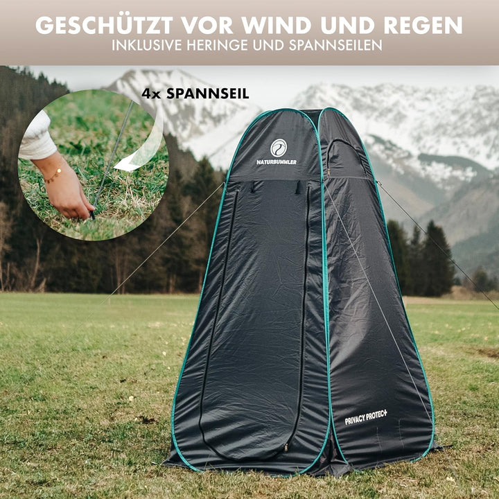 NATURBUMMLER Duschzelt Pop-Up [Privacy Protec+] wasserdicht & Blickdicht mit 5 Taschen & Boden (1,9