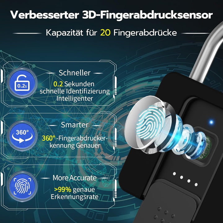 Vorhängeschloss Fingerabdruck, Anweller vorhängeschloss, Vorhängeschloss Wetterfest mit Schutzhülle,