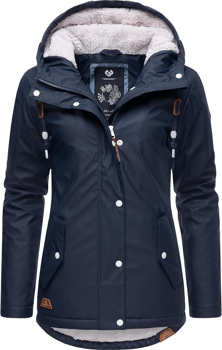 Ragwear Damen Winterjacke Kurze Regenjacke wasserdicht warm gefüttert mit Kapuze Marge XS-6XL S Navy