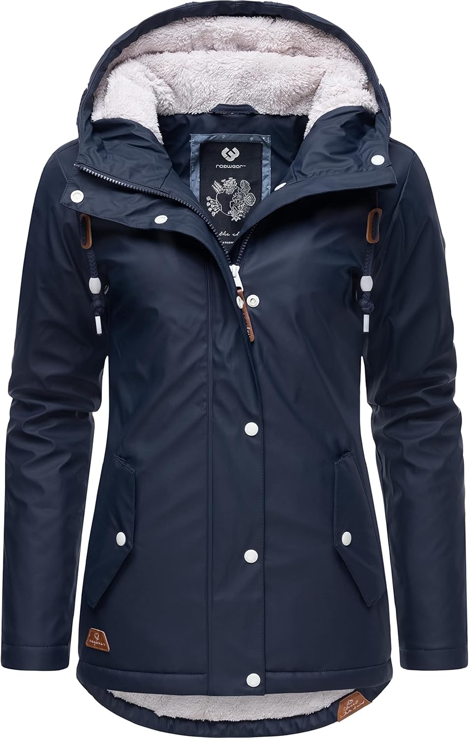 Ragwear Damen Winterjacke Kurze Regenjacke wasserdicht warm gefüttert mit Kapuze Marge XS-6XL XL Nav