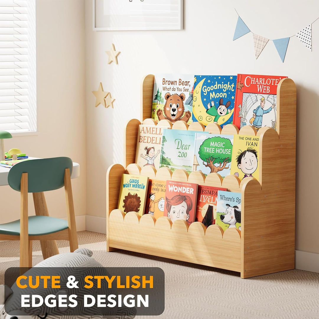 SpaceAid 3-stufiges Kinder Bücherregal mit geschwungenen Kanten, Montessori Bücherregal für Kleinkin