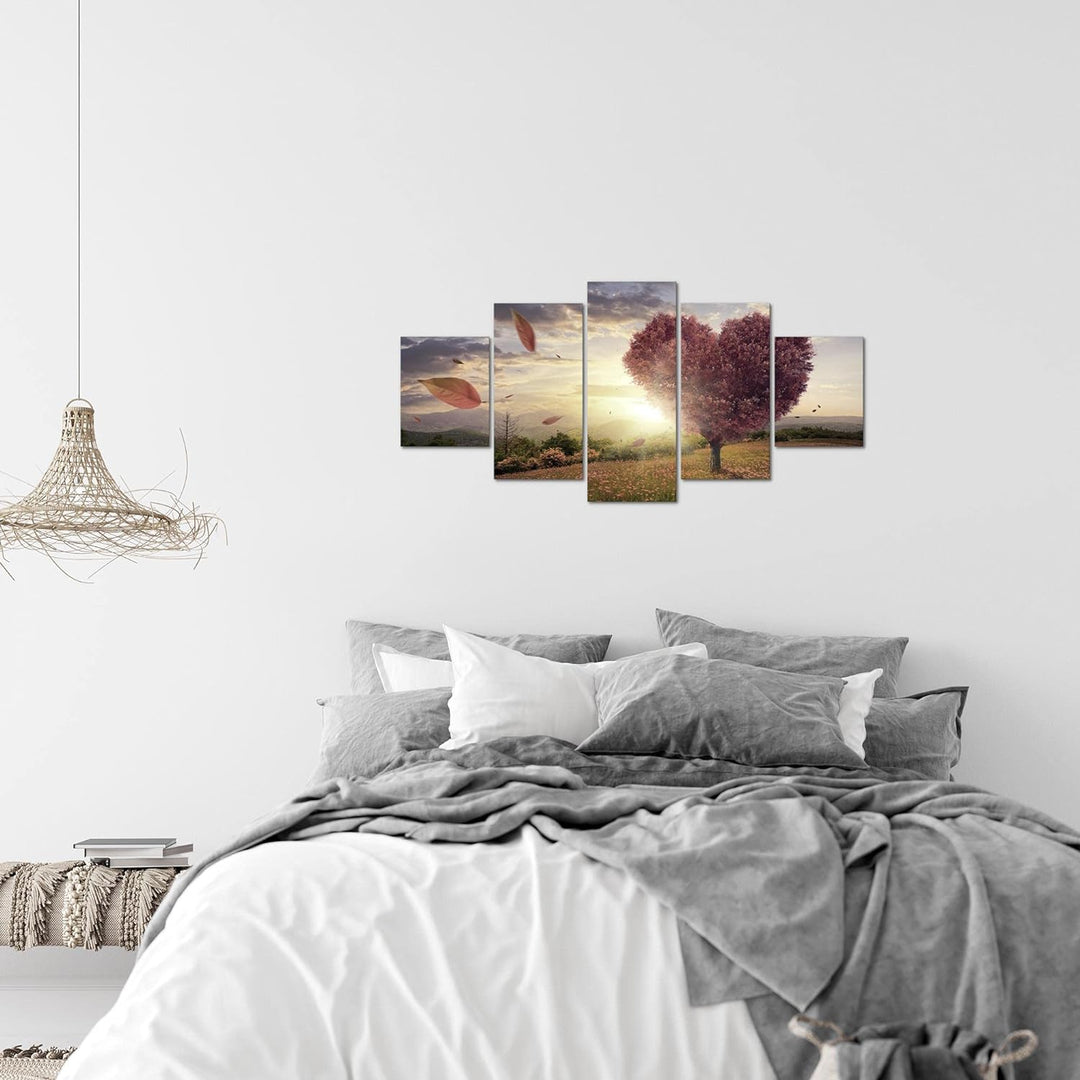 Runa Art Wandbilder Herbst Baum Herz 5 Teilig Bild auf Vlies Leinwand Deko Wohnzimmer Schlafzimmer P