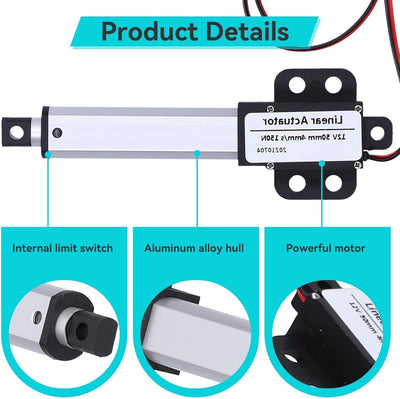 50 mm Linearaktuator, 12 V DC Mini Electric Linear Actuator Motor Interner Endschalter für die Autom