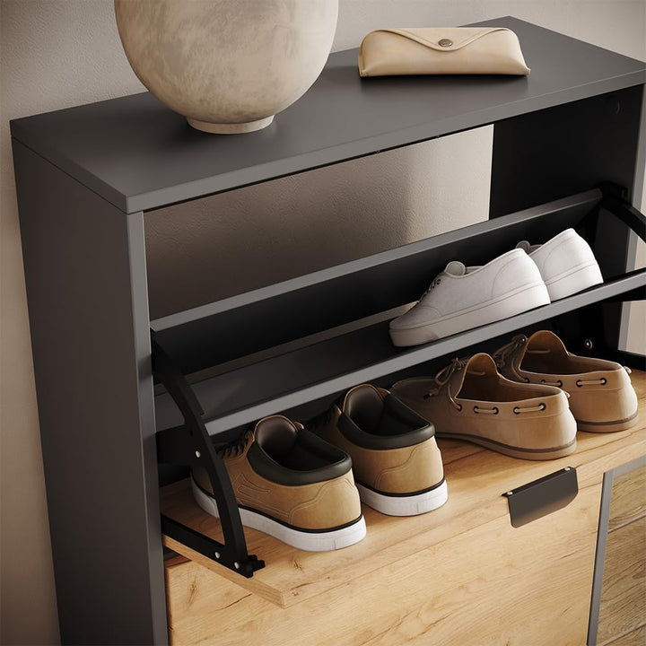 Vicco Schuhkipper Gizmo, Goldkraft Eiche/Anthrazit, 59 x 77.6 cm mit 2 Fächern Goldkraft Oak/Anthrac