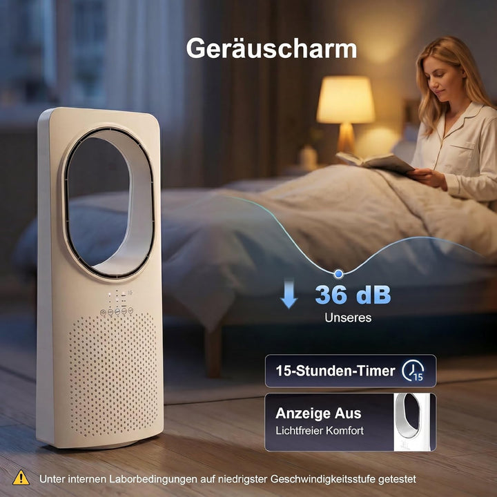 HOMCOM Bladeless Turmventilator für Schlafzimmer, 36 dB Standventilator mit 45° Oszillation, 3 Gesch