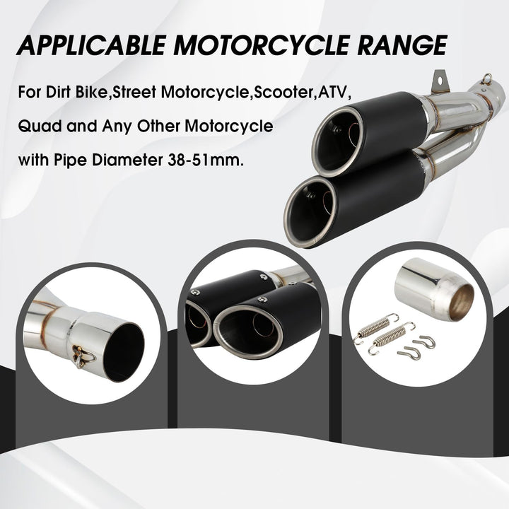 1.5-2" Einlass Thunder Dual Tail Steckdose Slip-On Auspuff Schalldämpfer mit DB-Killer Motorrad - Bl
