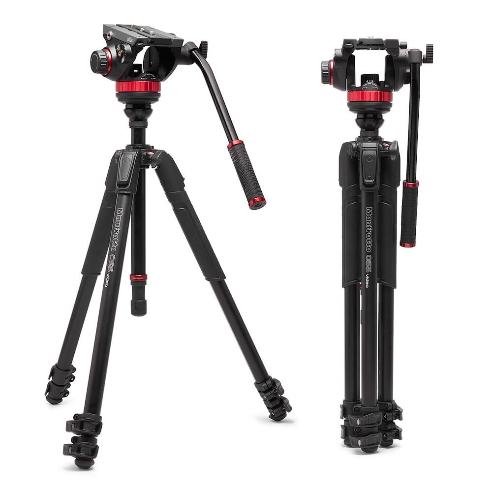 Manfrotto 055 Video-Stativ mit 502 Video-Fluid-Kopf, Aluminium, professionelles Schwerlast-Stativsys