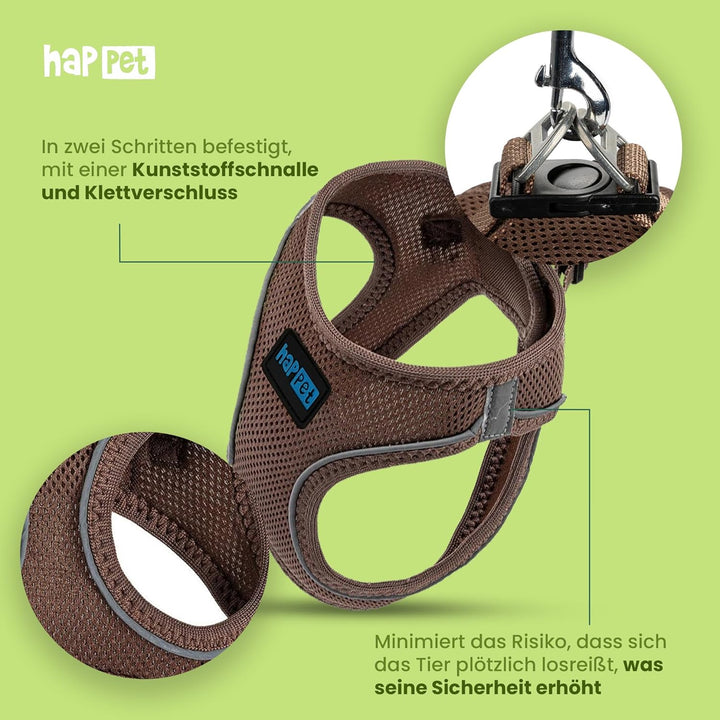 Happet Hundegeschirr XXS für kleine Hunde &amp; Katzen – atmungsaktives Air-Mesh Brustgeschirr, weich ge