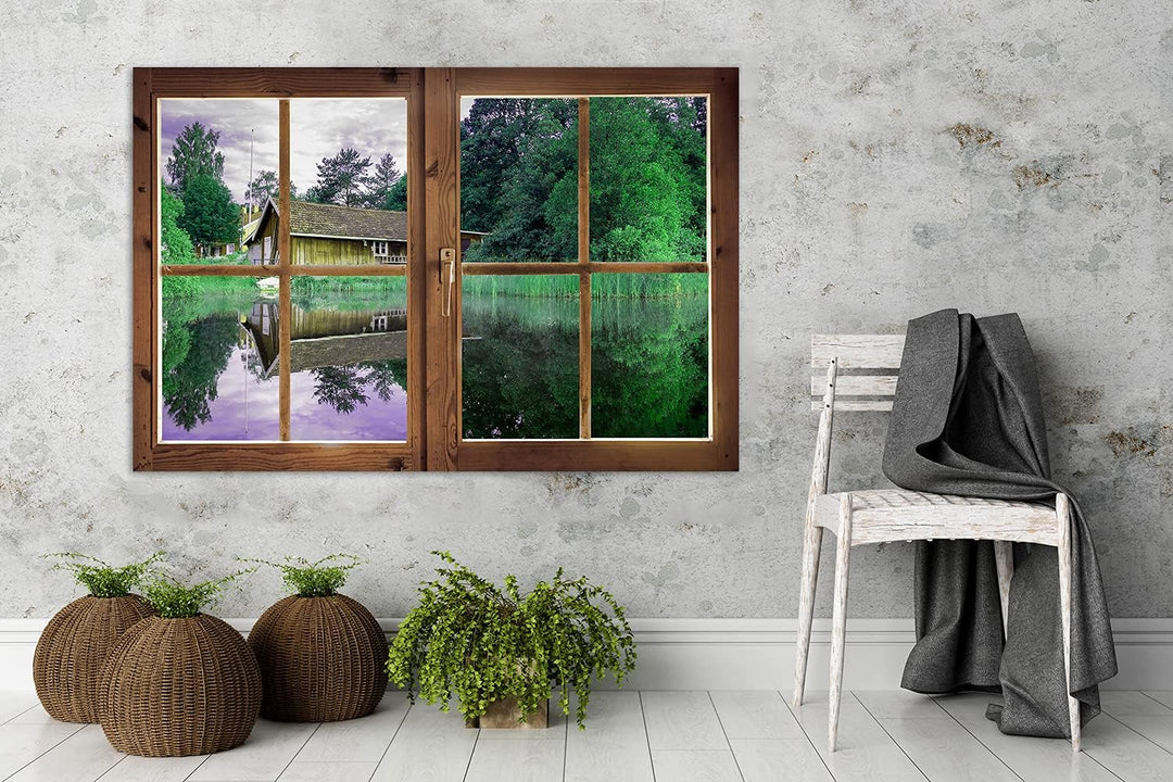 Feeby Viles - Leinwand Bilder - Fensterblick Natur- 90x60 cm- Deko Wohnzimmer - Wandbilder Schlafzim