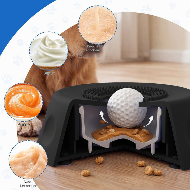 Schleckball Slow Feeder für Hund,Silikon Leckspielzeug mit Anti-Rutschbasis Schwarz, Schwarz