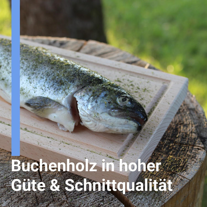 SCHILLING Fischgrilltechnik Grillbrett, Räucherbrett, 45x14x2 cm, Buche, Abtropfrinne, für jedes Gri