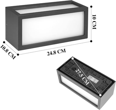 HLFVLITE 18W Aussenwandleuchte Led Aussenlampe Anthrazit, Wasserdicht IP54 Aussenleuchte eckig Alumi