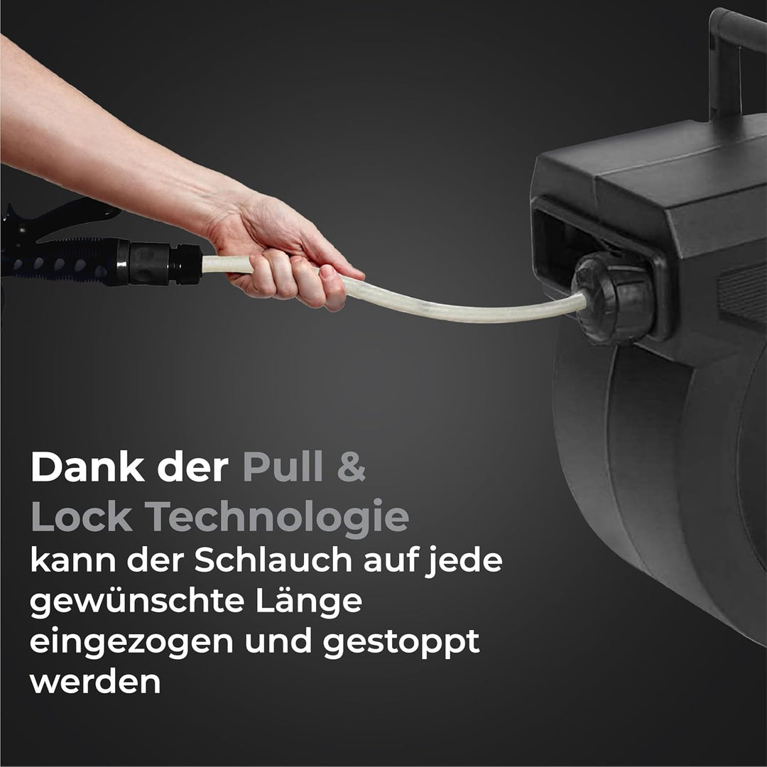 Wandschlauchbox 15 + 1,5 Meter - Gartenschlauch mit Rolle - Schlauchhalter 180° drehbar - Gartenschl