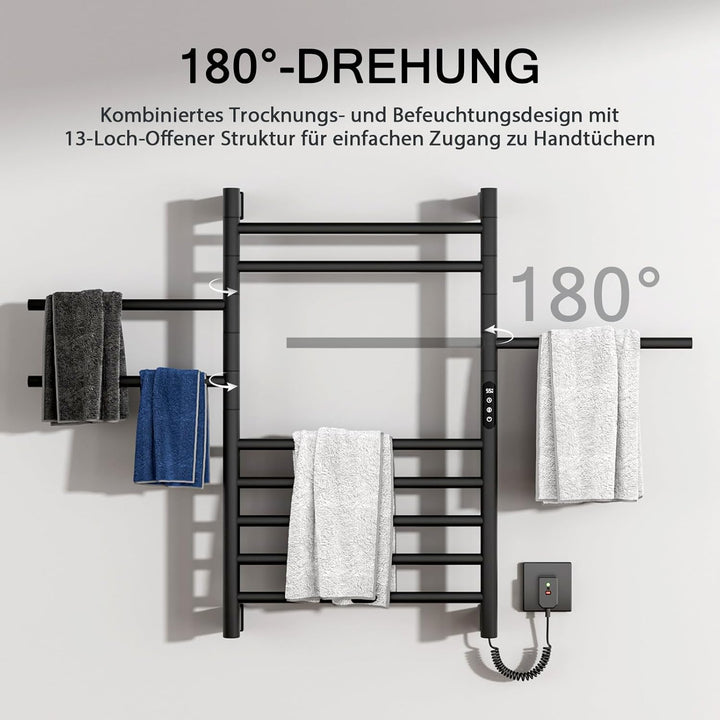 Badheizkörper, Handtuchheizkörper, Um 180° Drehbare Halterung, Mit Heizstab 250W, 850 X 520 Mm, Rahm