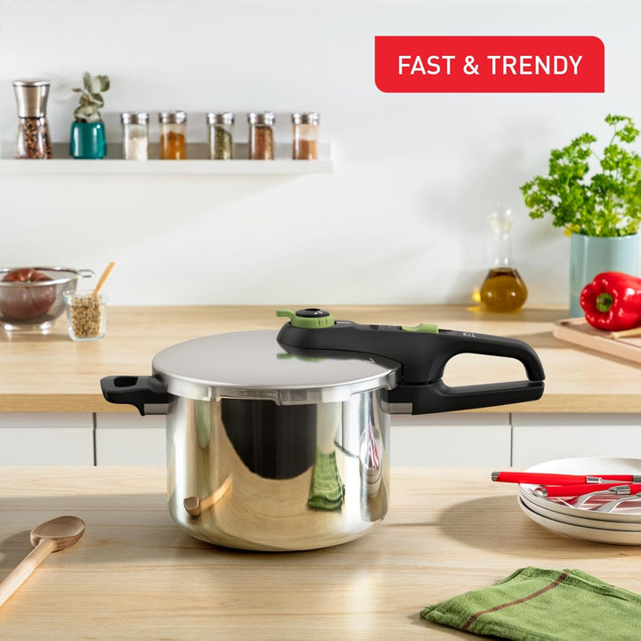 Tefal P2580702 Secure Trendy Schnellkochtopf 6 L mit Korb | 2-Stufen-Garregler: Intensivstufe 117°C,