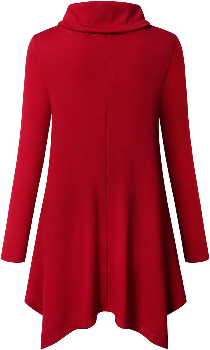 Amrto Damen Tunika Tops Turtleneck Langarm Shirts Bluse Hemd Pullover Mit Taschen S #2-rot, S #2-rot