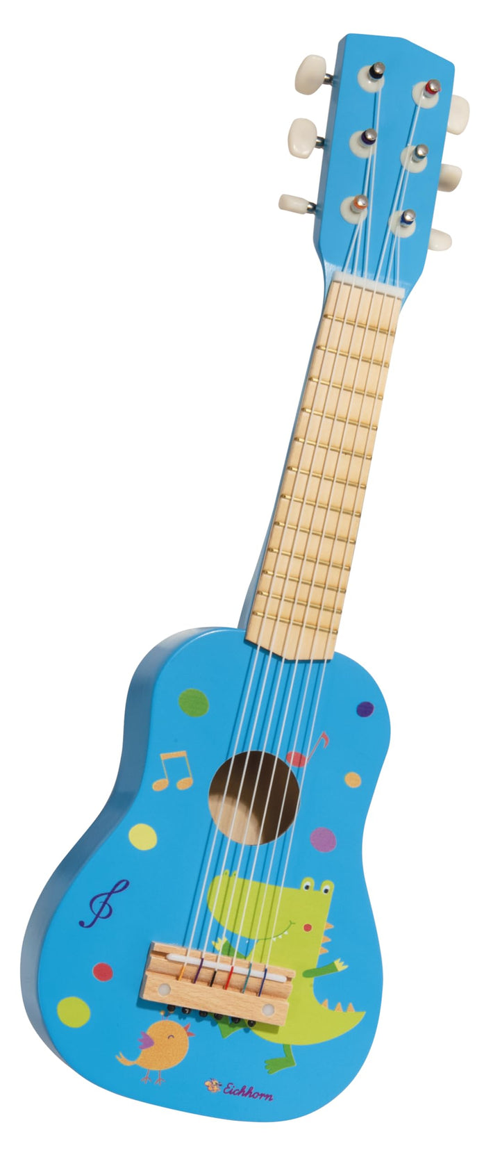 Eichhorn – Gitarre für Kinder – Blaue Kindergitarre, stimmbare Nylonsaiten, Holzspielzeug, mit Dino,