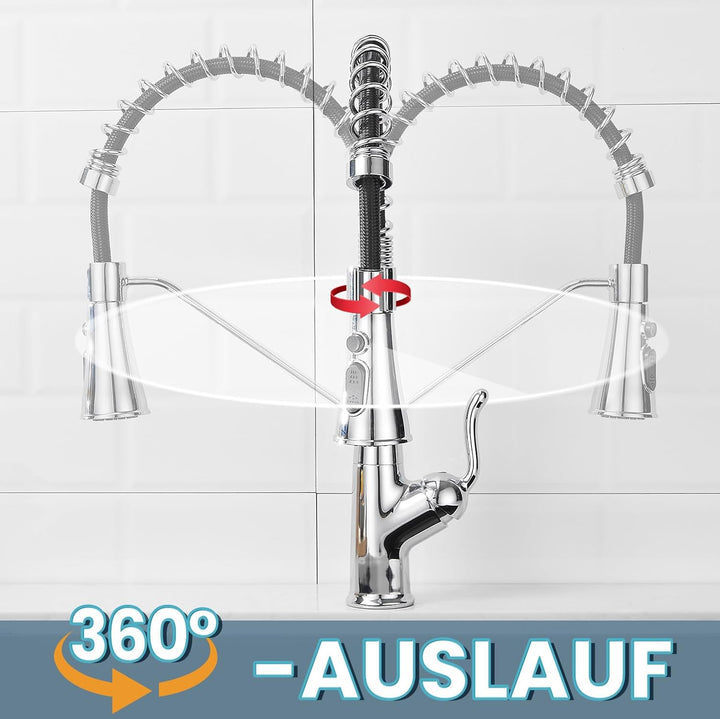 Niederdruck Armatur Küche,360° Drehbare Küchenarmatur,Wasserhahn mit 3 Anschluessen für Boiler,Hoher