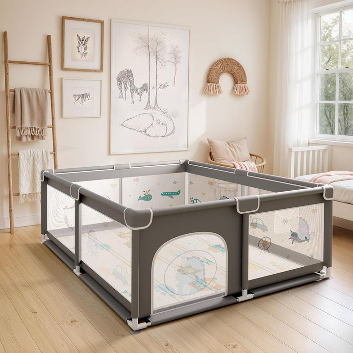 JUPPLIES Laufstall Baby 120×120 cm mit Spielmatte – Laufgitter Baby mit seitlicher Tür &amp; atmungsakti