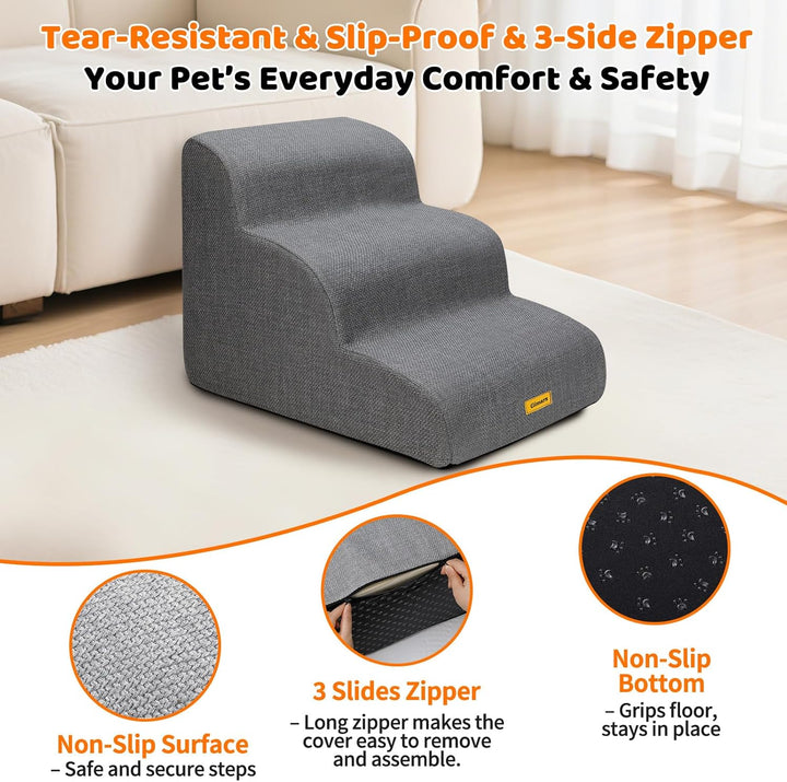 Gimars Hundetreppe mit 30D Hochdichtem Schaum & Extra-Breiten Stabilen 3 Stufen 40 cm hoch, Abnehmba