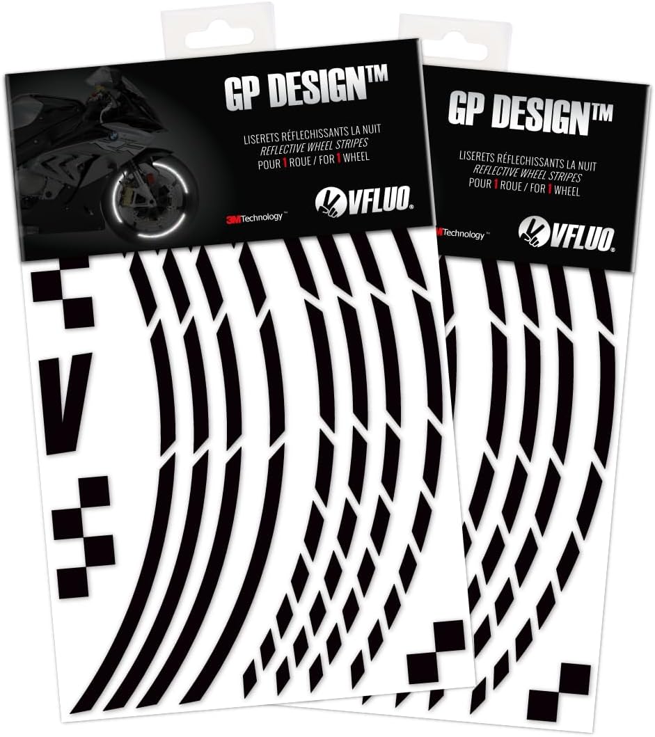 VFLUO - 2 x Kit Reflektierende Felgenrandaufkleber GP Motorrad, Aufkleber für 2 Räder 3M™-Technologi