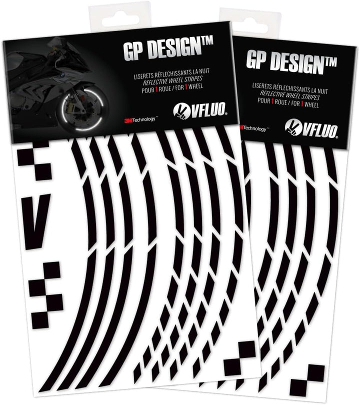 VFLUO - 2 x Kit Reflektierende Felgenrandaufkleber GP Motorrad, Aufkleber für 2 Räder 3M™-Technologi