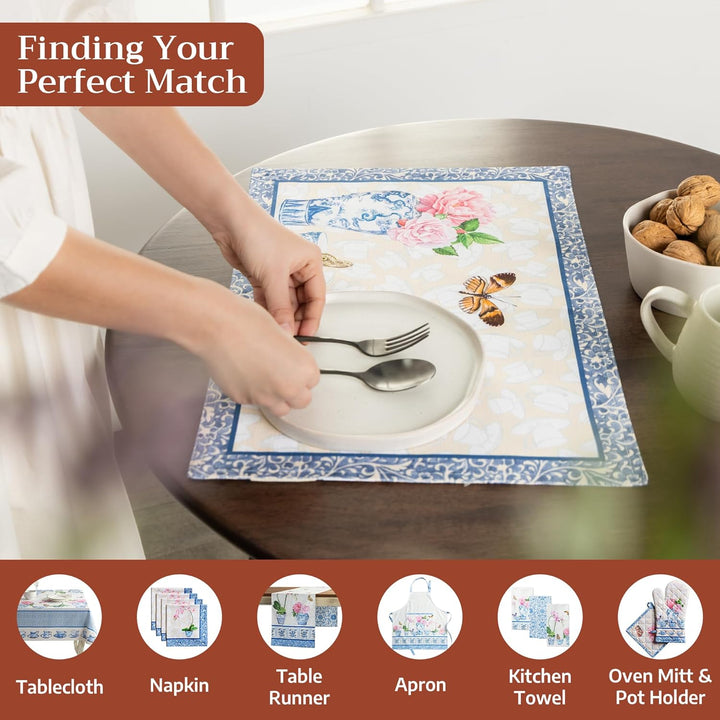 Maison d'Hermine Stoff-Tischsets, 100% Baumwolle, 4er-Set, dekorative, waschbare Ostern Tischsets fü