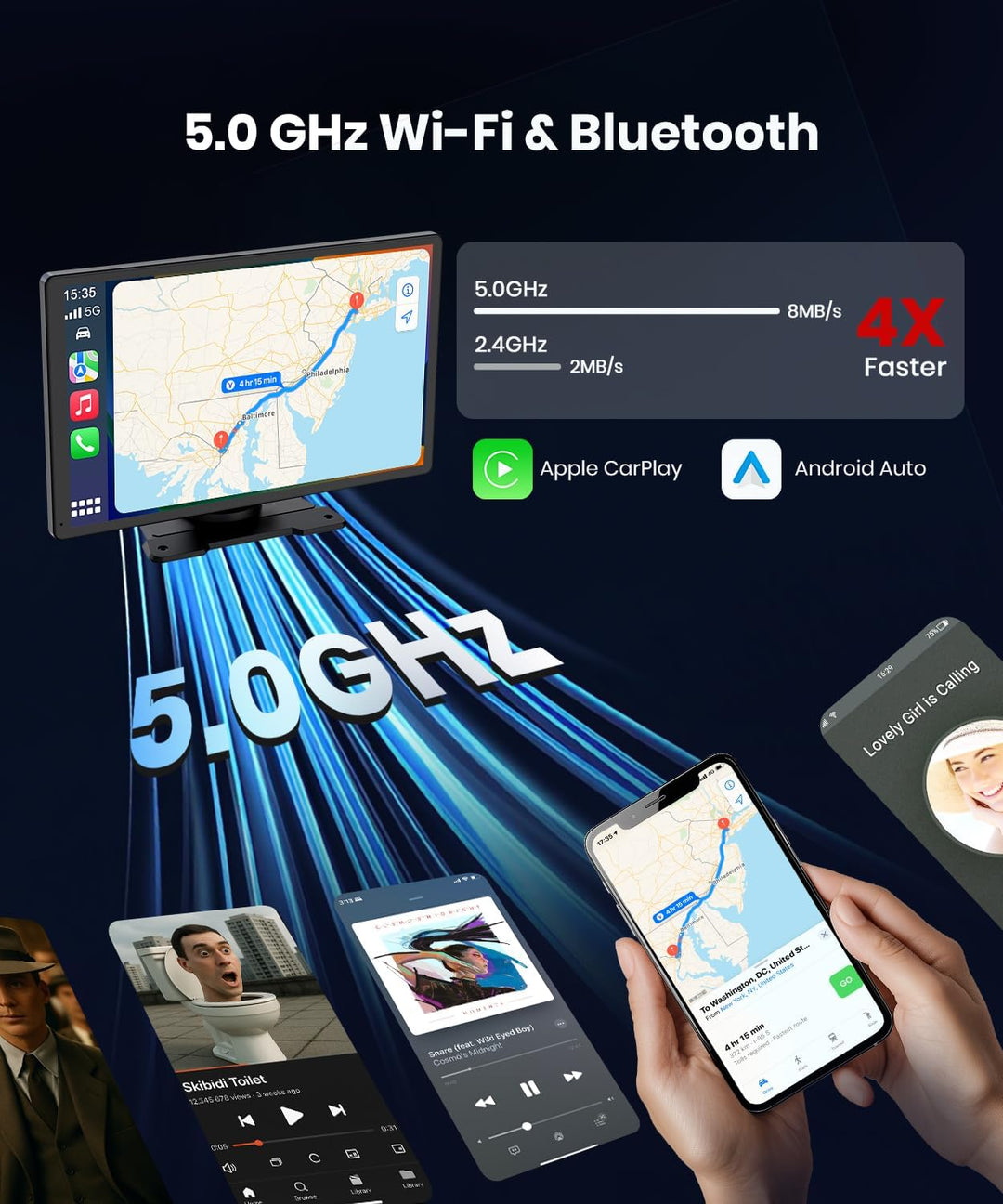 Foxpark 9.26-Zoll CarPlay Display mit IPS Touchscreen, kabelloses Apple CarPlay & Android Auto,Bluet