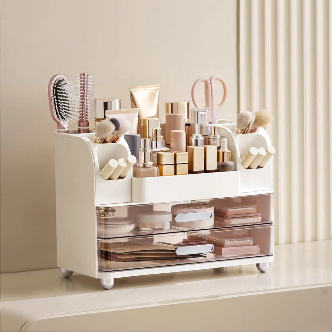 hblife Makeup Kosmetik Organizer mit Schubladen, Pinsel Organizer, 3-in-1 Plastic Kosmetik Aufbewahr