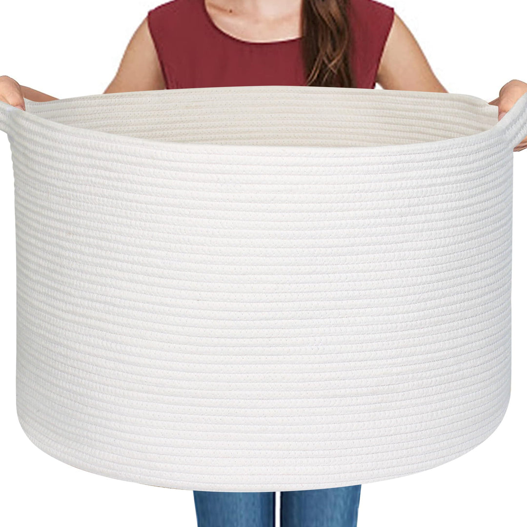 MEGASKET Weisse Aufbewahrungskörbe aus Seil, 55,9 x 55,9 x 35,6 cm, extra grosser Deckenkorb, Wohnzi