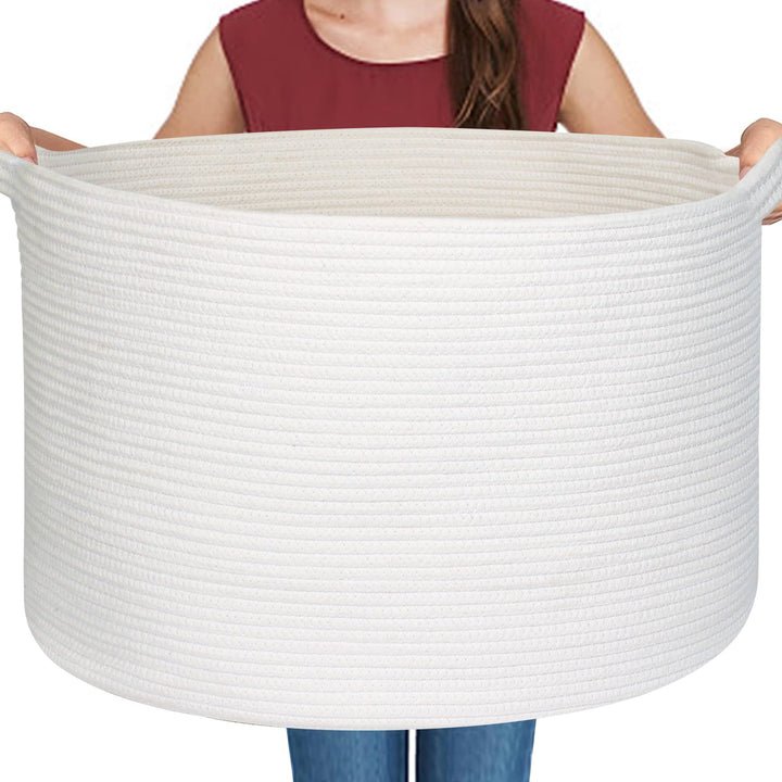 MEGASKET Weisse Aufbewahrungskörbe aus Seil, 55,9 x 55,9 x 35,6 cm, extra grosser Deckenkorb, Wohnzi