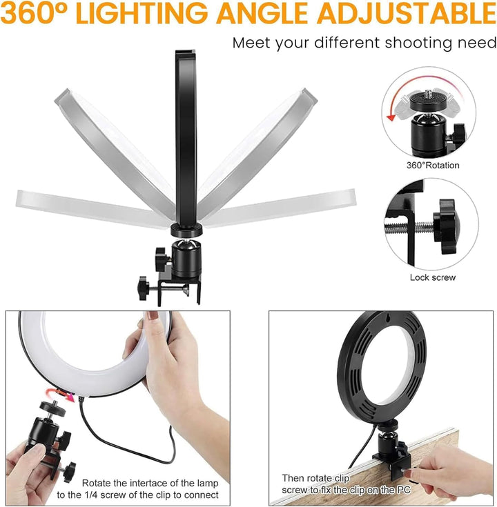 Videokonferenz-Beleuchtungsset, Ringlicht-Clip auf Laptop-Monitor, 6“ dimmbares LED-Kreislicht, Self