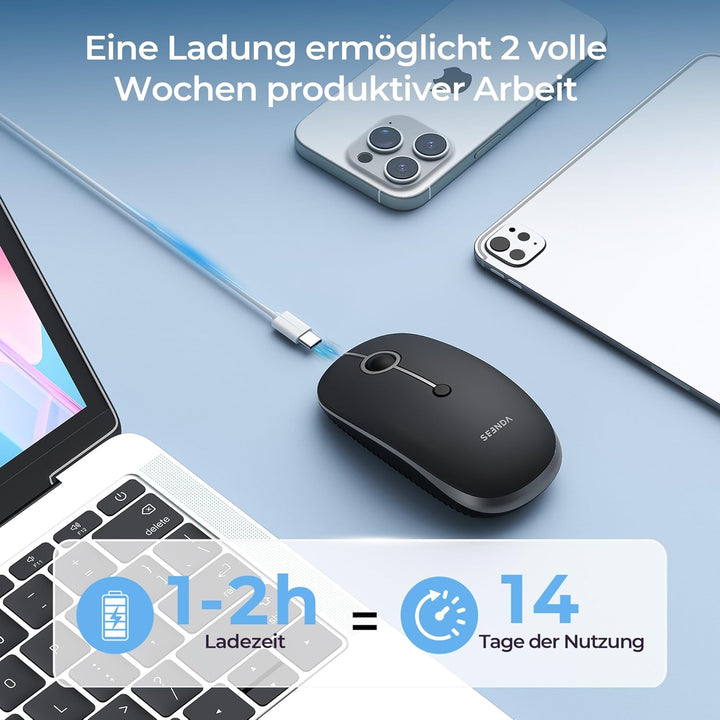 seenda MOU001 Bluetooth Maus, USB + Dual-Bluetooth 3 Geräte Verbindung, Maus Kabellos mit 3 DPI-Stuf