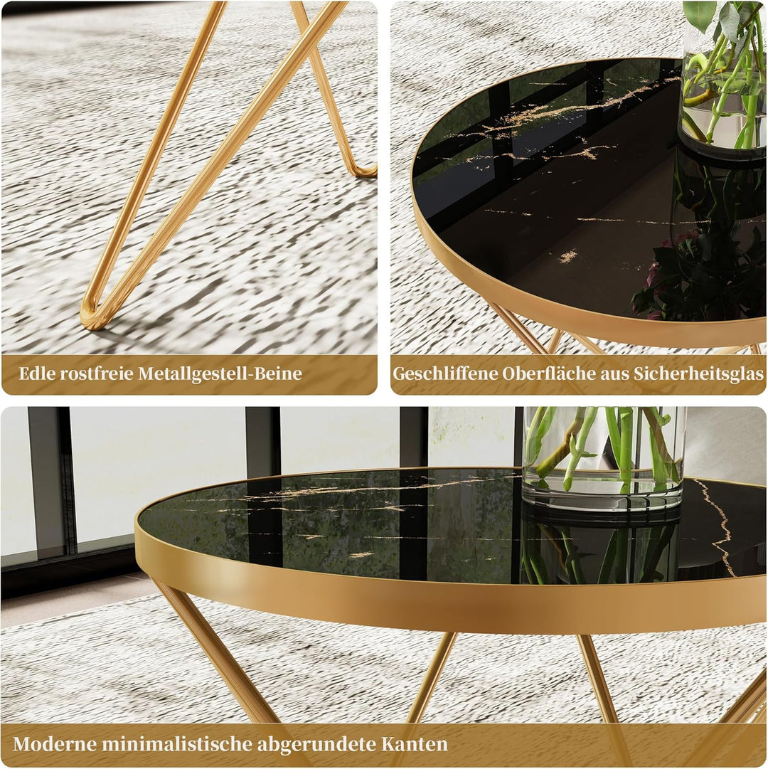 Couchtisch, Beistelltisch rund, Wohnzimmertisch, Kleiner Tisch, Sofatisch für Wohnzimmer, Schwarz Go