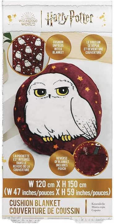 Harry Potter Hedwig 2-in-1 Kissendecke - Offiziell lizenzierte Reisedecke, Faltbarer weicher, Flausc