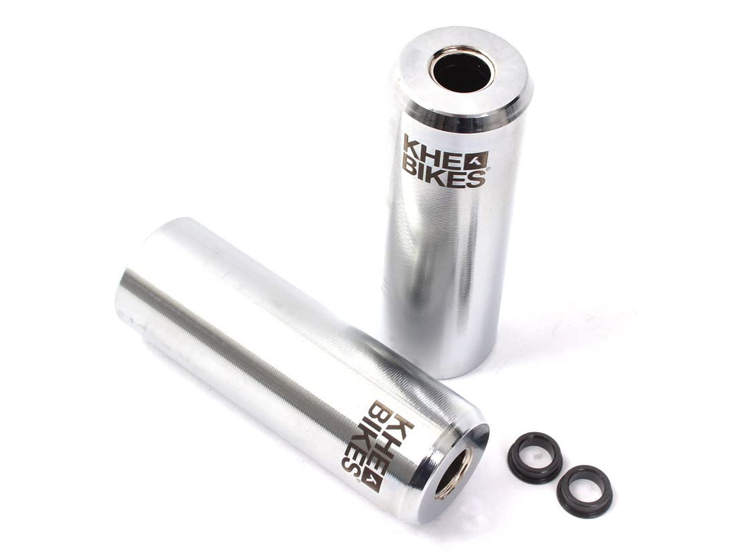 KHEbikes KHE CNC PRO BMX Pegs 10mm 14mm Silber Chrom 492g mit Adapter und Laser Logo