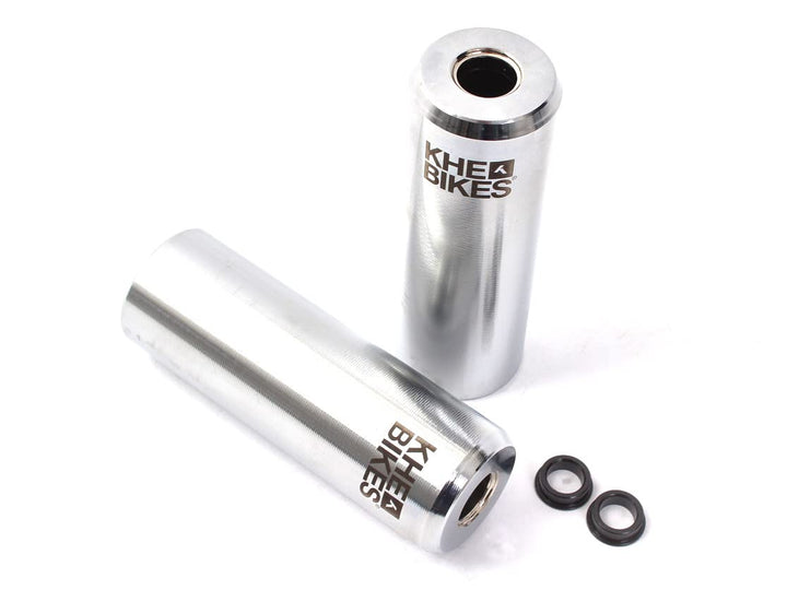 KHEbikes KHE CNC PRO BMX Pegs 10mm 14mm Silber Chrom 492g mit Adapter und Laser Logo