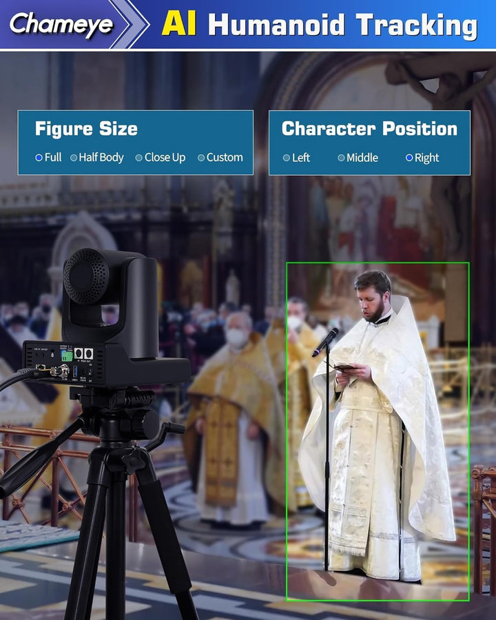 Chameye NDI PTZ Camera 30x Optical Zoom AI Auto Tracking PTZ Camera with LCD Display, NDI 3G-SDI IP