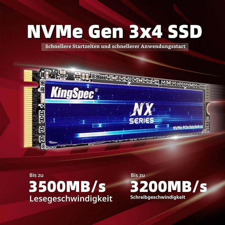 KingSpec SSD 1TB M.2 NVMe, PCIe Gen 3x4 Gaming Solid State Drive, Up to 3500MB/s Read, 3D NAND Flash