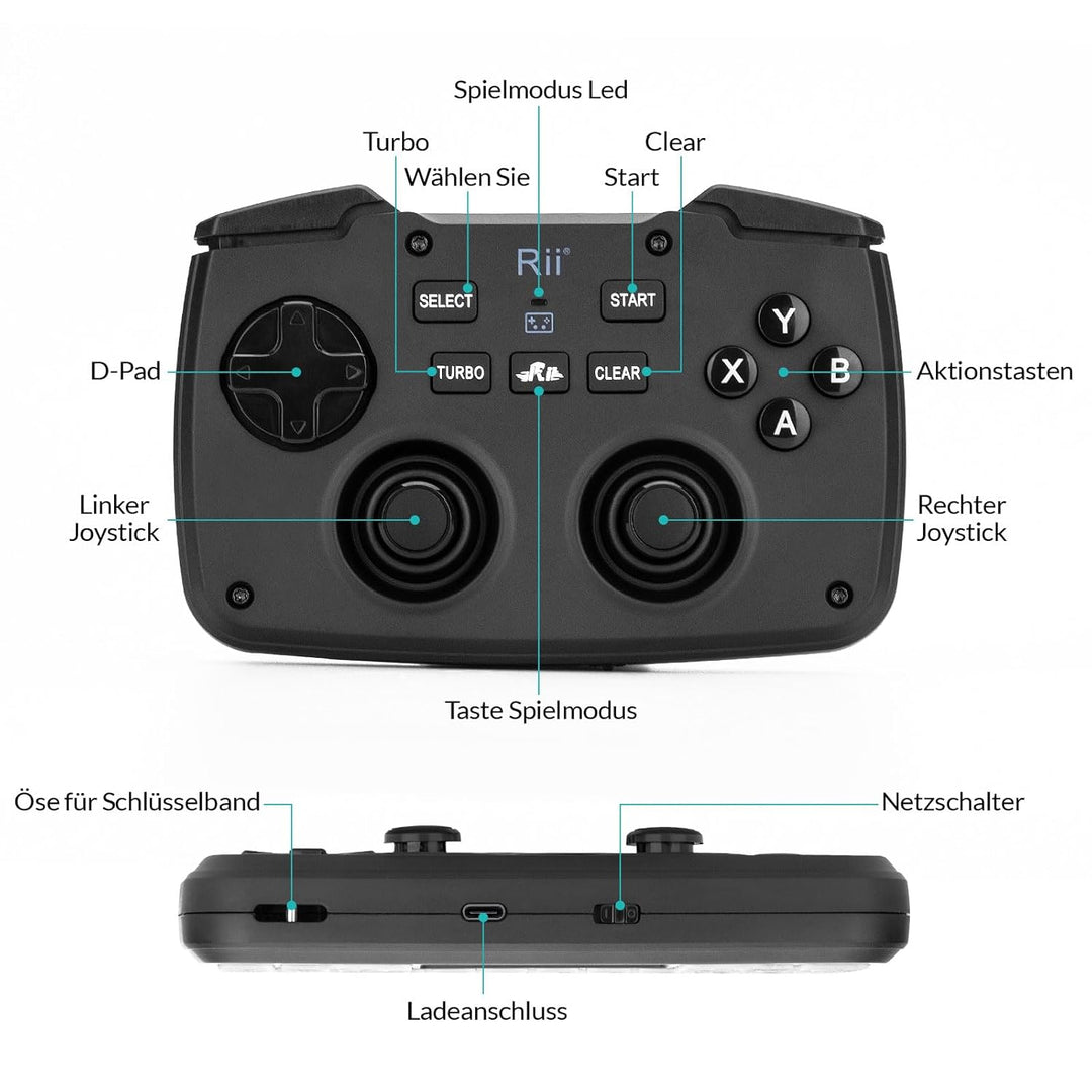 Rii Gaming Controller Wireless mit Tastatur mit Touchpad, 3-in-1-Funktionalität, 2,4GHz-Empfänger-An